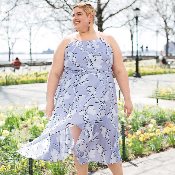 Lane Bryant Lilac Floral Bloom Chiffon Handkerchief Hem Midi Dress 14 Purple NWT - Picture 15 of 16